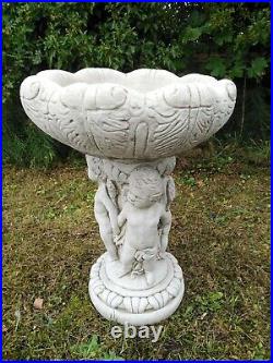 THREE CHERUB ANGEL BIRD BATH FEEDER Highly Detailed Table Stone Garden Ornament