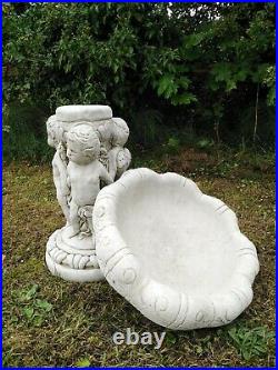 THREE CHERUB ANGEL BIRD BATH FEEDER Highly Detailed Table Stone Garden Ornament