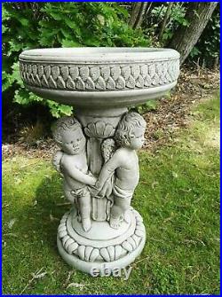 THREE CHERUB ANGEL BIRD BATH FEEDER Stone Highly Detailed Garden Ornament Decor