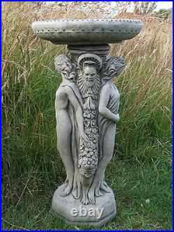 THREE GRACES BIRD BATH FEEDER Hand Cast Stone Garden Ornament Statue onefold-uk