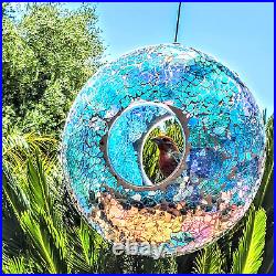 Topadorn Hanging Mosaic Bird Feeder Outdoor Garden Decoration, Blue