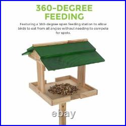 Traditional Wooden Bird Table Green roofed Free Standing Bird Feeding Station UK