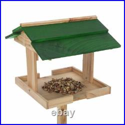 Traditional Wooden Bird Table Green roofed Free Standing Bird Feeding Station UK