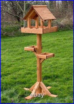Triple Large Wooden Roof Bird Table
