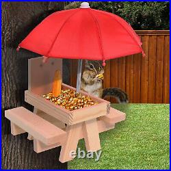 Wild & Oakes Wooden Wildlife Squirrel Feeder Picnic Table With Umbrella