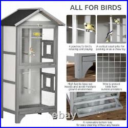 Wooden Bird Aviary for Finch, Canary with Removable Tray, Asphalt Roof Grey