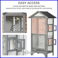 Wooden Bird Aviary for Finch, Canary with Removable Tray, Asphalt Roof Grey